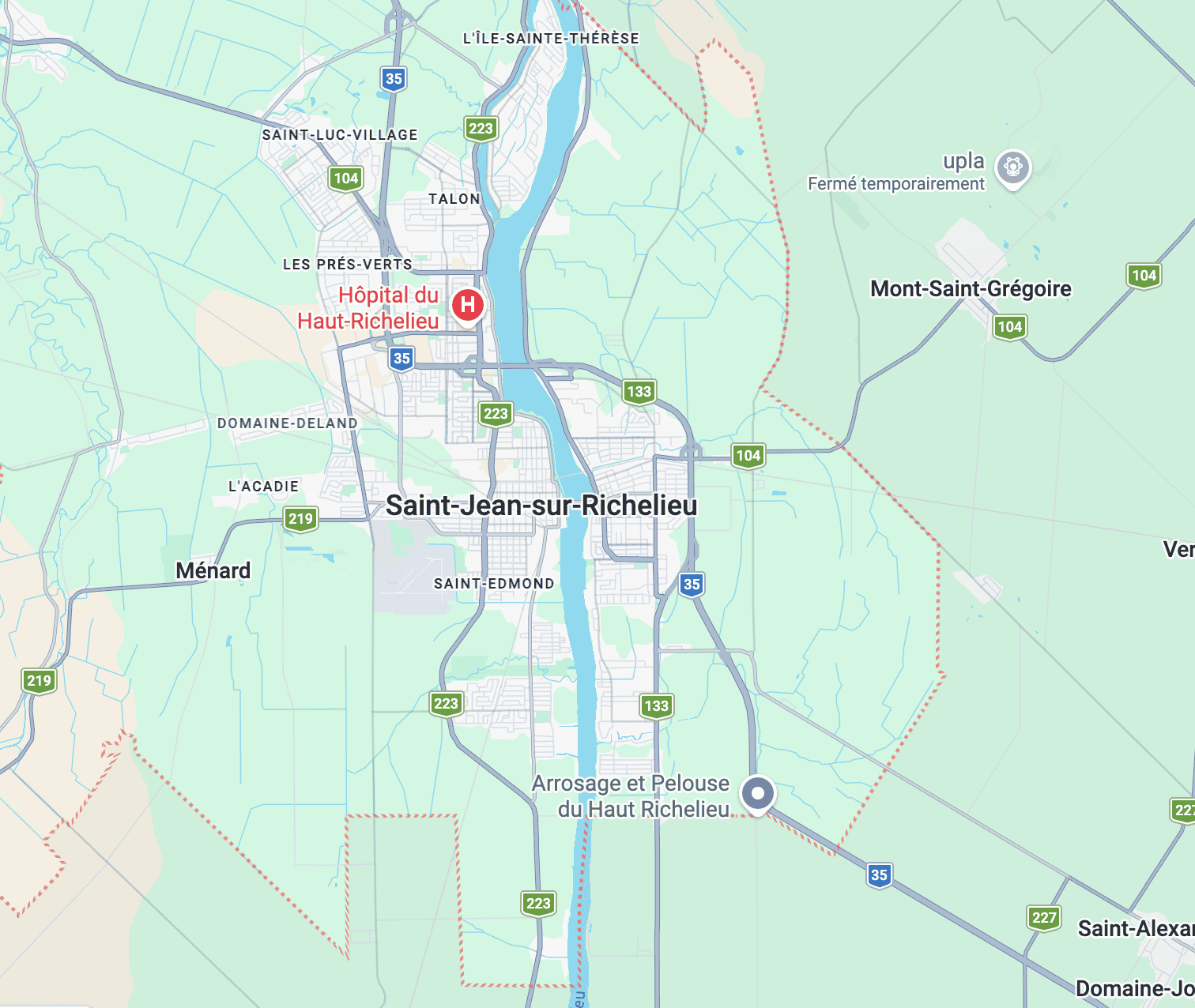 plombier-saint-jean-sur-richelieu-carte-zone-service Carte des secteurs desservis par un plombier à Saint-Jean-sur-Richelieu, Iberville, Saint-Luc et municipalités voisines